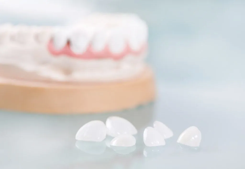 porcelain veneers on a plain background