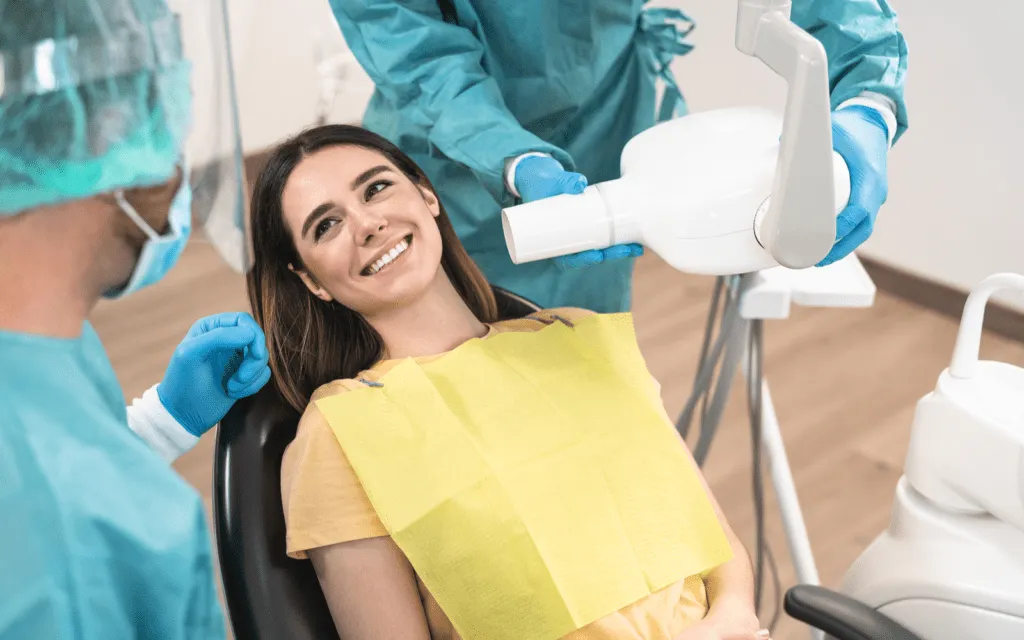 Smiling woman receiving an exam