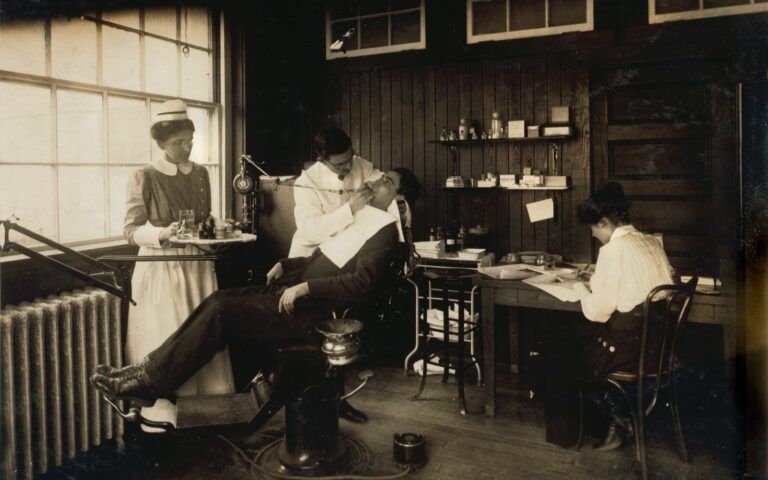 Dentist Throughout History in Sepia Tone