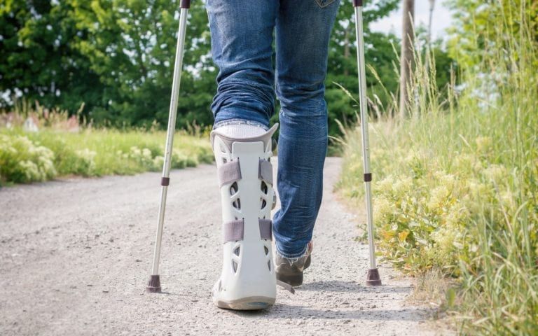Leg in a Splint and crutches