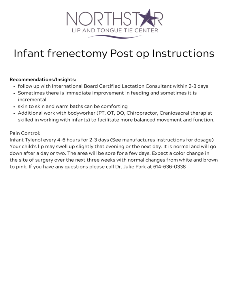 after care, post op frenectomy, infants